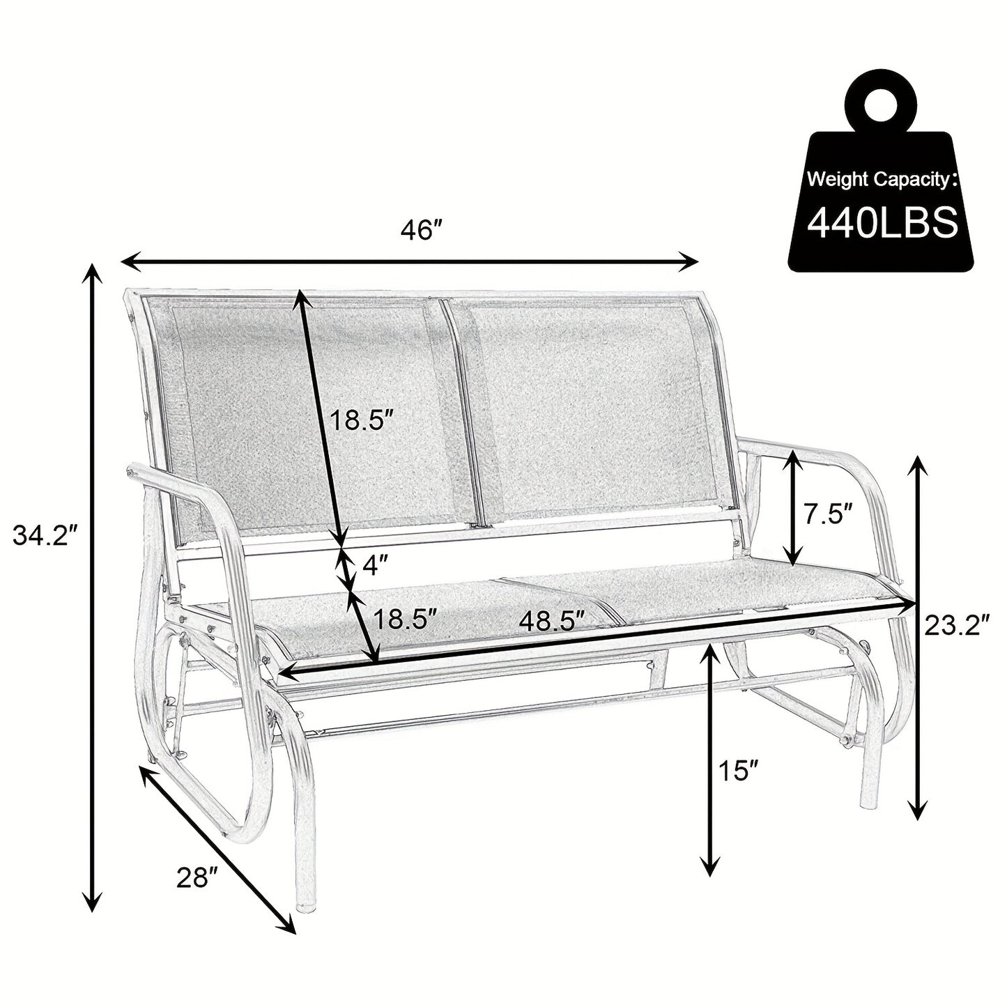 2 Person Swing Glider Bench Rocking Loveseat Chair Yard Garden Outdoor, Valentines Day Gifts