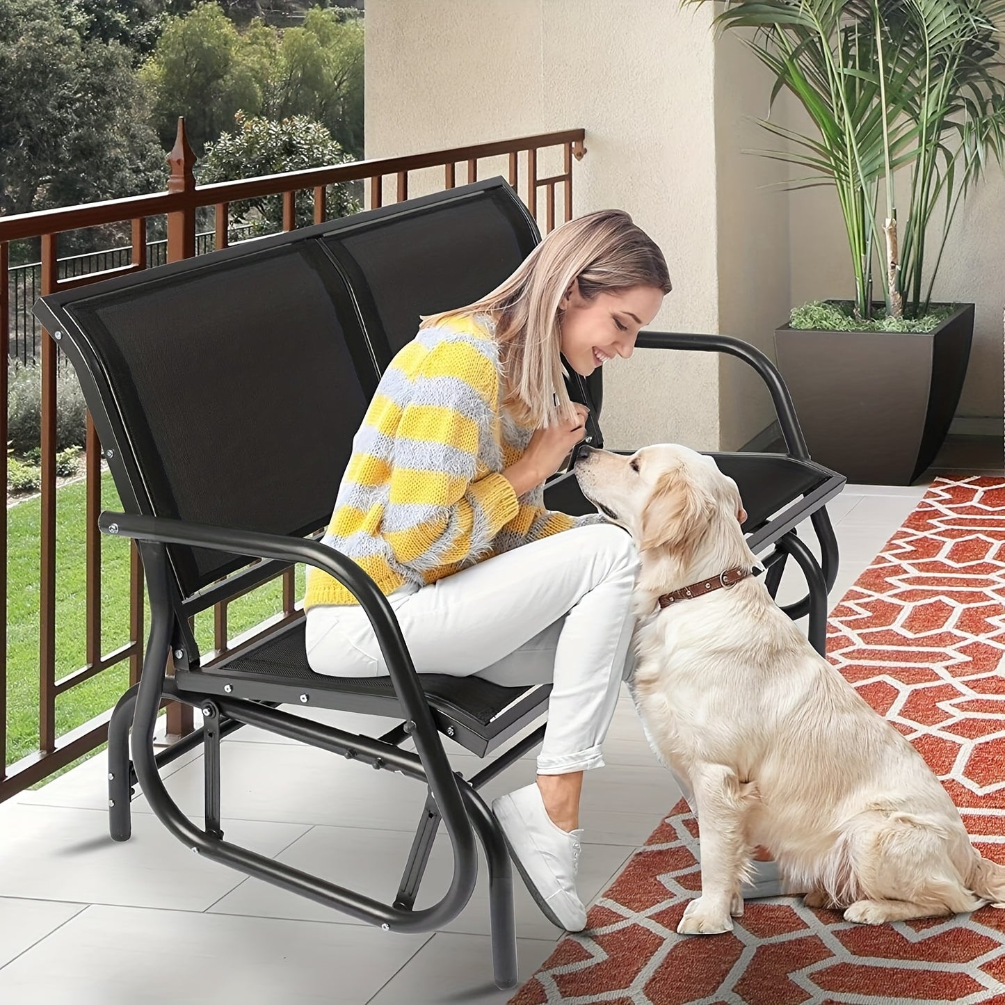 2 Person Swing Glider Bench Rocking Loveseat Chair Yard Garden Outdoor, Valentines Day Gifts