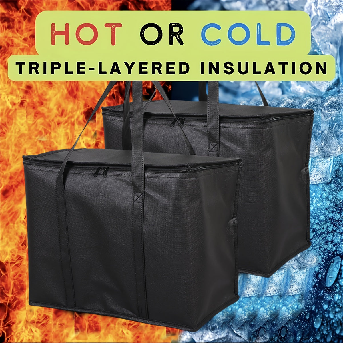 XL Insulated Bag: Keep items hot or cold for hours - grocery outdoor tote bag, reusable insulated cooler bag, portable, lightweight and sturdy with a zipper, suitable for camping, parties and festivals. Do not contact food.