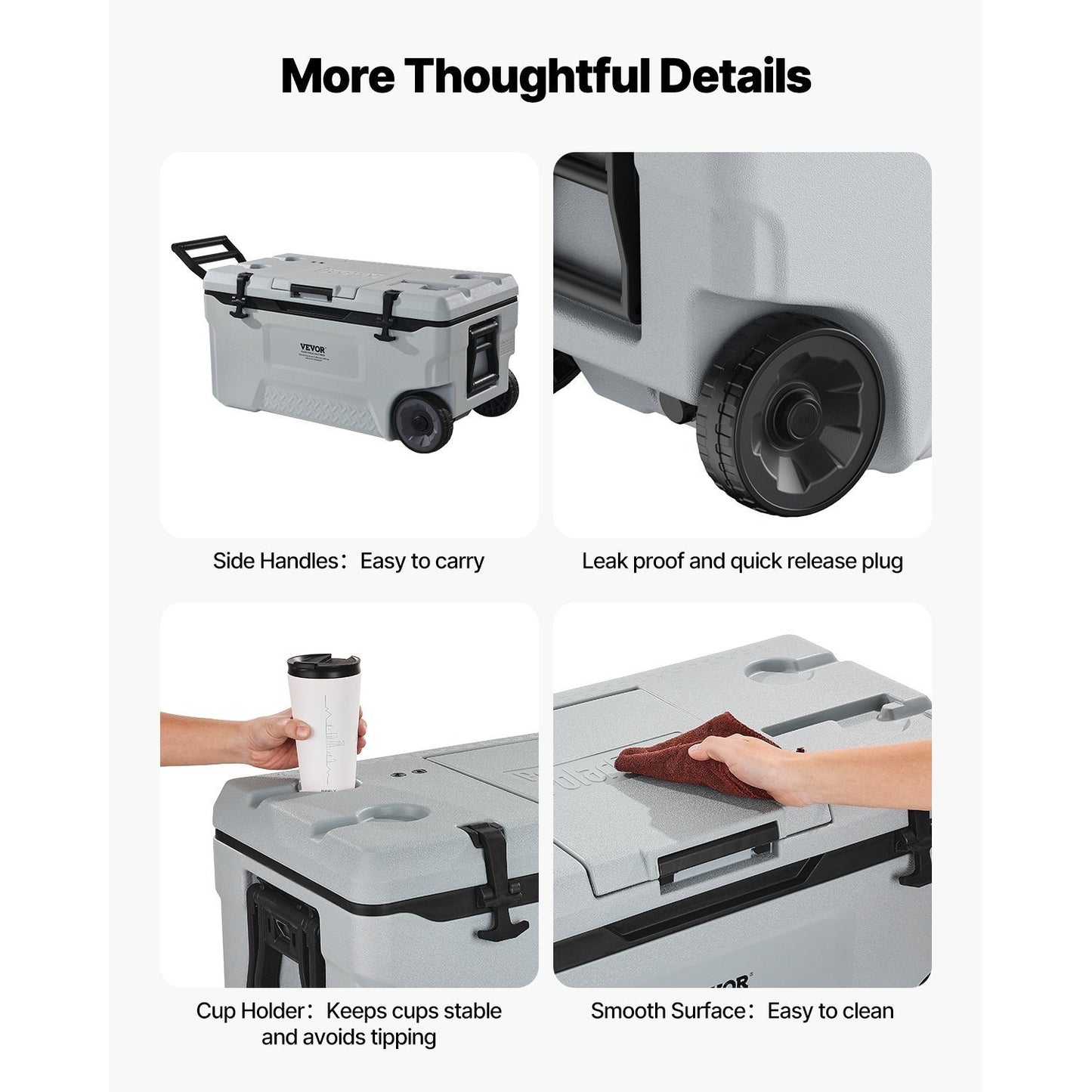 Portable Cooler 45/74 QT Insulated Wheeled Cooler 64 Can Capacity with Cup Holder