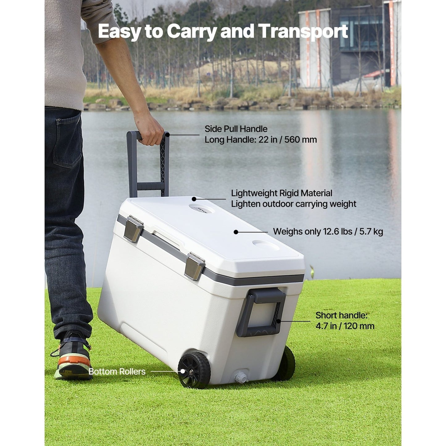 Portable Cooler 45/74 QT Insulated Wheeled Cooler 64 Can Capacity with Cup Holder