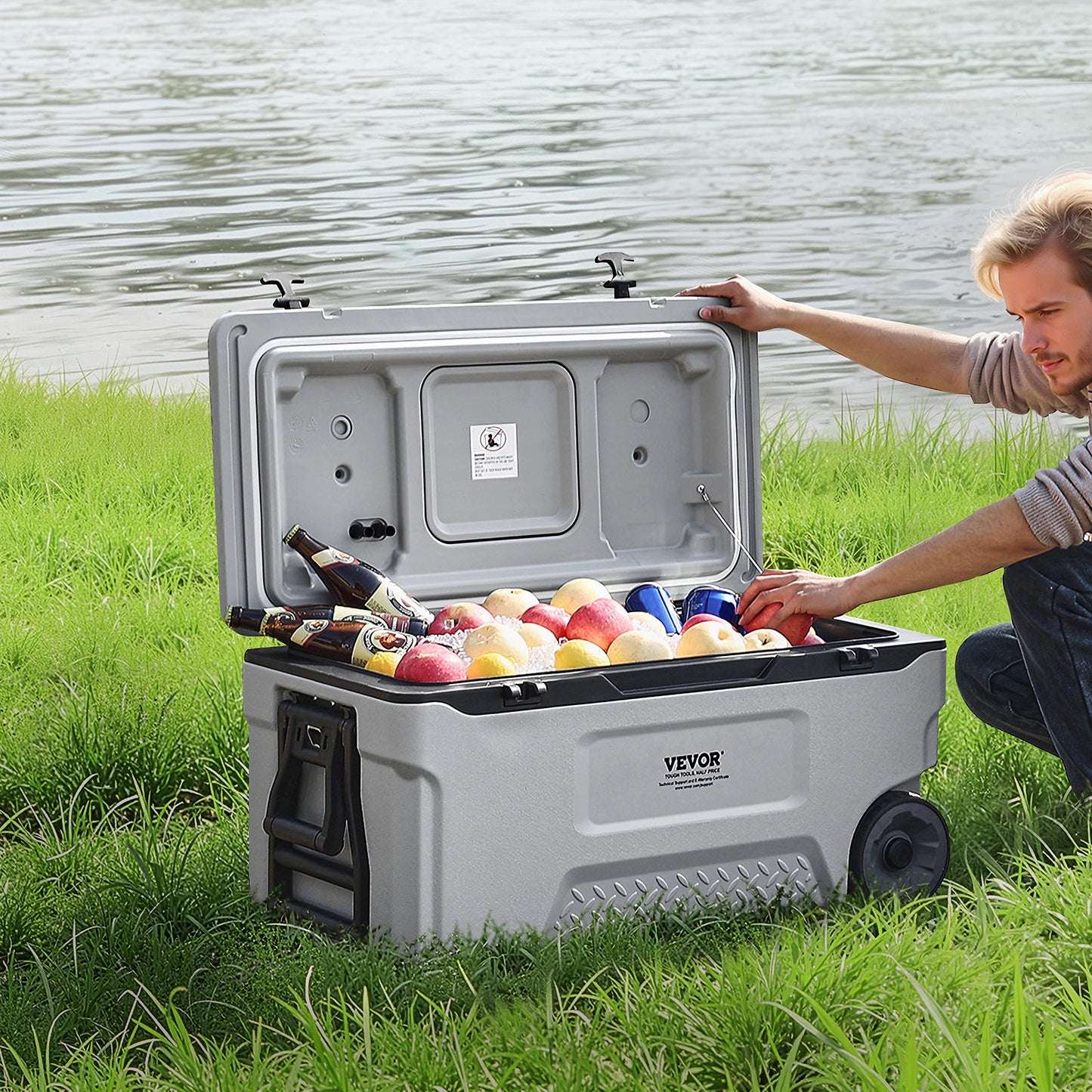 Portable Cooler 45/74 QT Insulated Wheeled Cooler 64 Can Capacity with Cup Holder