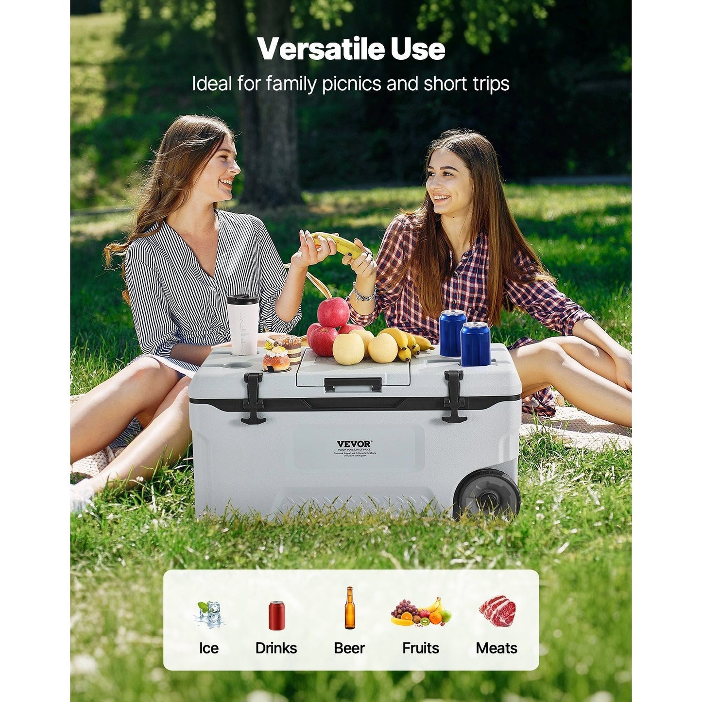 Portable Cooler 45/74 QT Insulated Wheeled Cooler 64 Can Capacity with Cup Holder