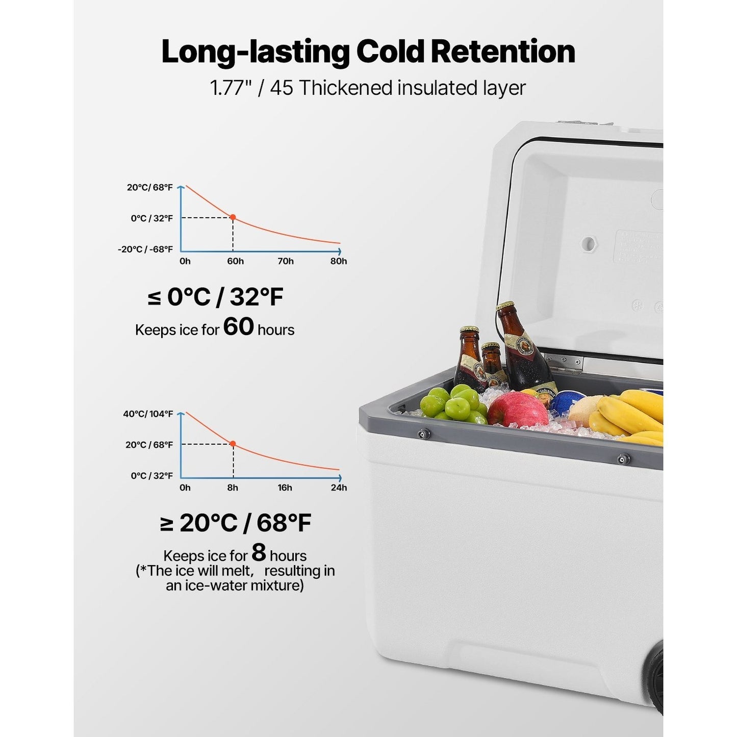 Portable Cooler 45/74 QT Insulated Wheeled Cooler 64 Can Capacity with Cup Holder