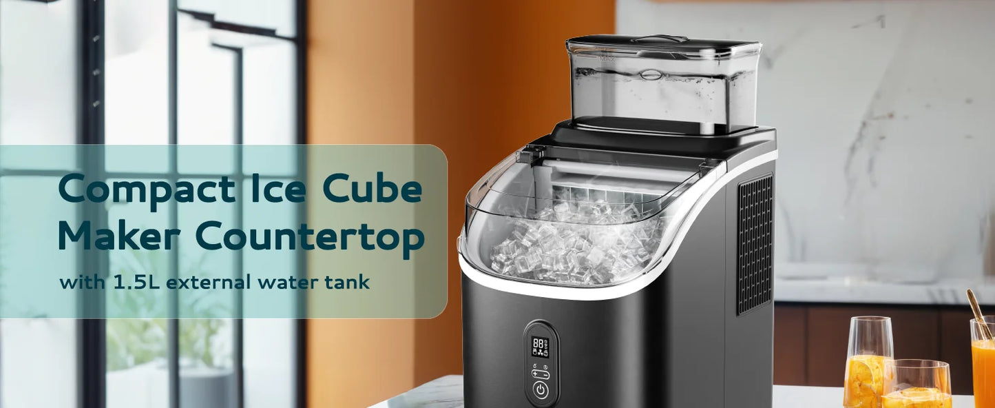 ICEGLEE Ice Cube Maker Machine with External 34Lbs Water Tank 16Pcs Ready in 13 Mins 2 Ways to Add Water for Home Kitchen Office