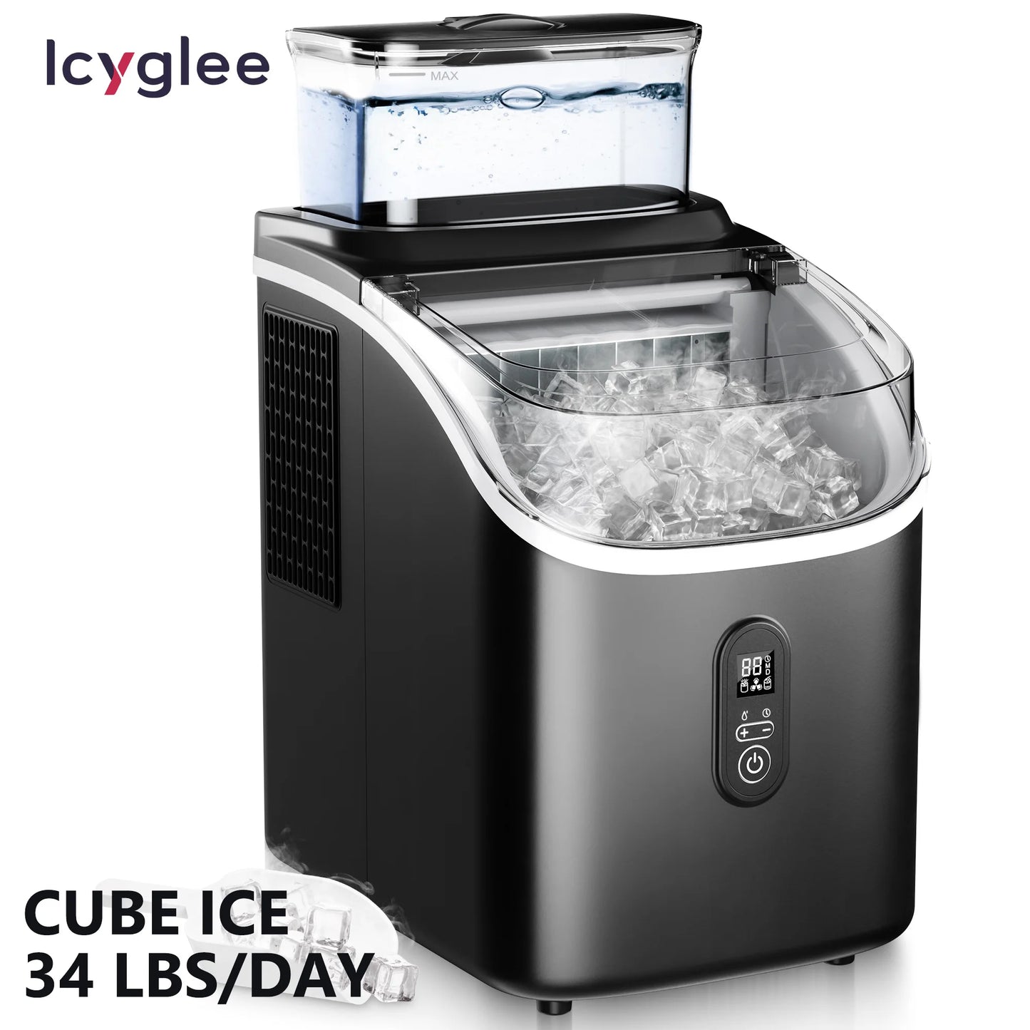 ICEGLEE Ice Cube Maker Machine with External 34Lbs Water Tank 16Pcs Ready in 13 Mins 2 Ways to Add Water for Home Kitchen Office