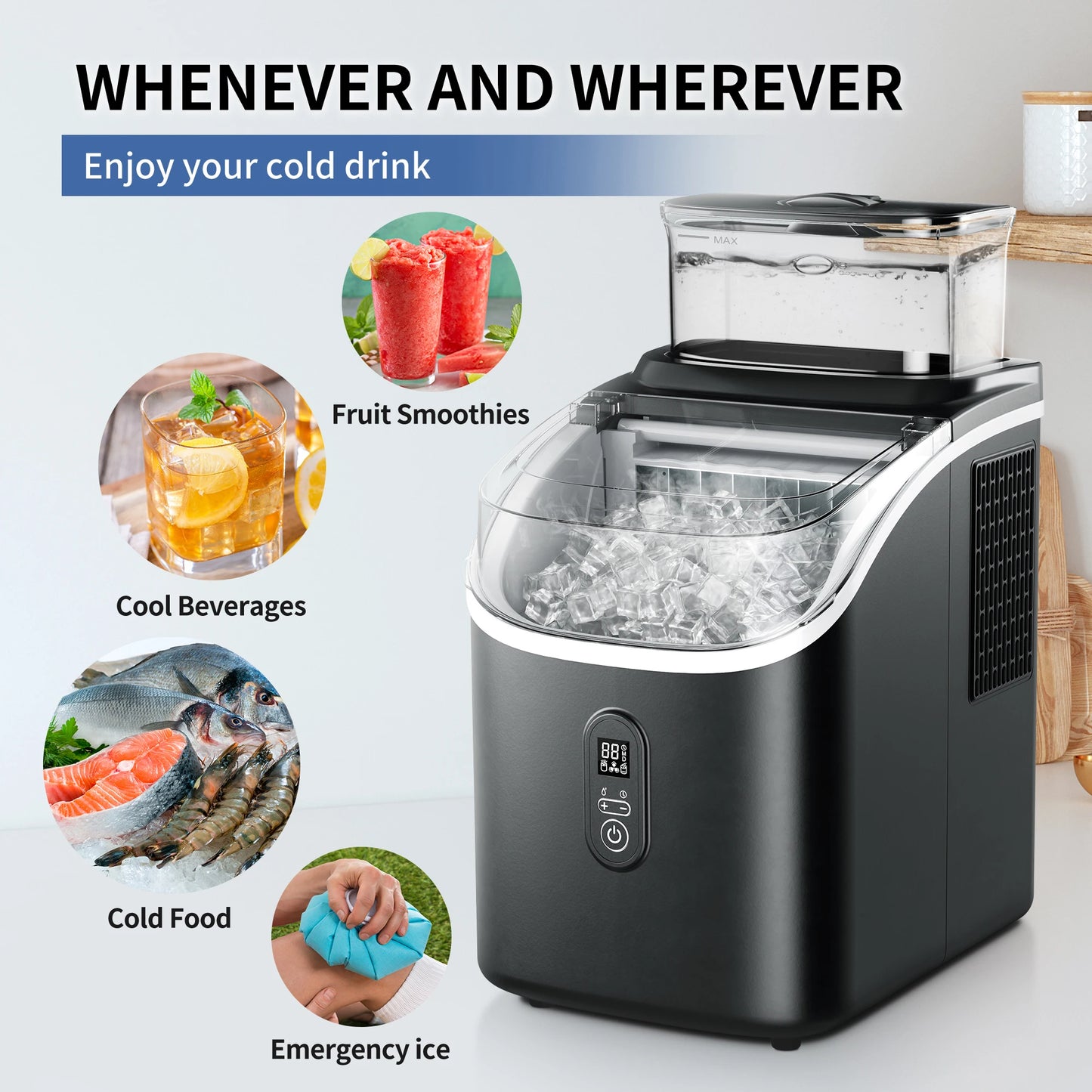 ICEGLEE Ice Cube Maker Machine with External 34Lbs Water Tank 16Pcs Ready in 13 Mins 2 Ways to Add Water for Home Kitchen Office