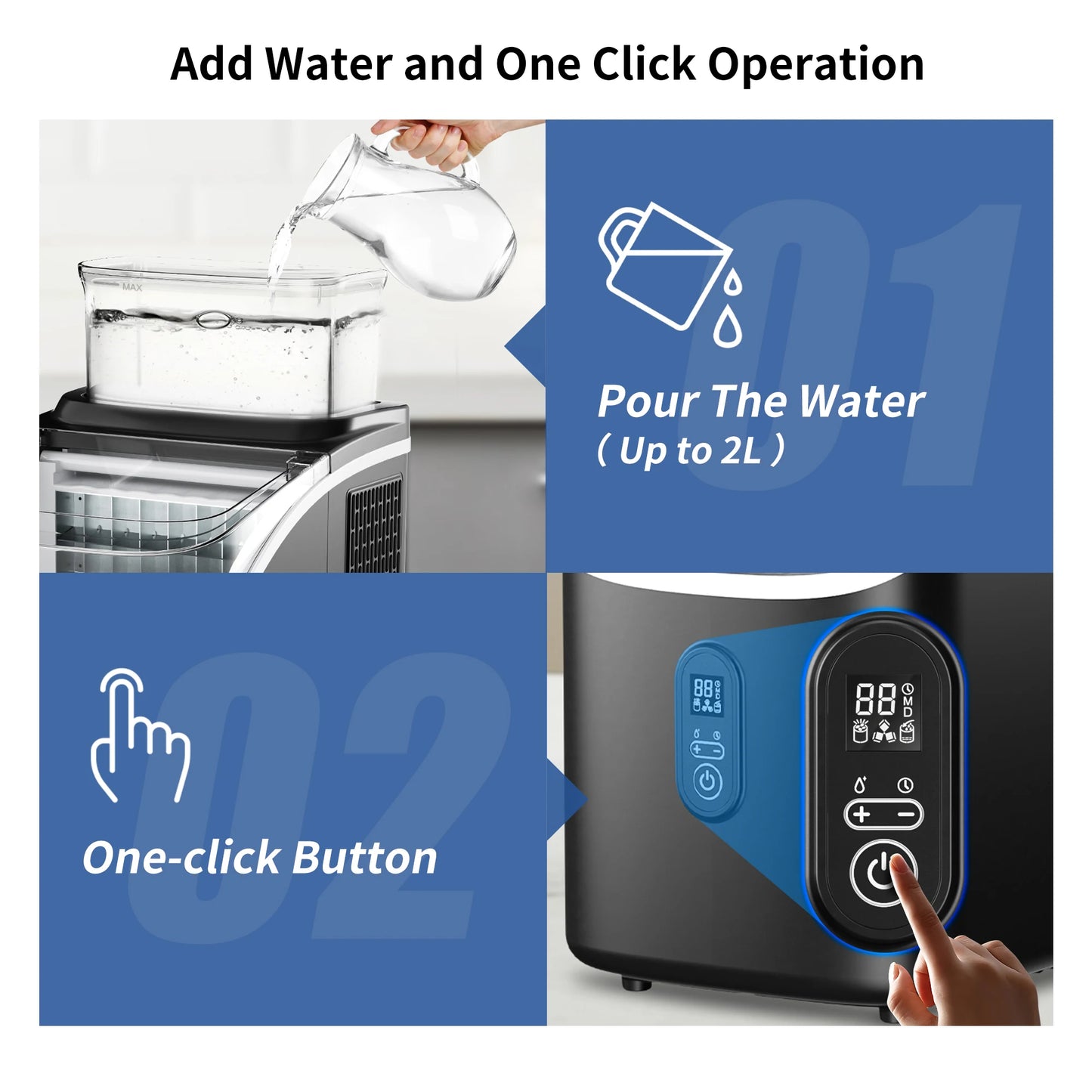 ICEGLEE Ice Cube Maker Machine with External 34Lbs Water Tank 16Pcs Ready in 13 Mins 2 Ways to Add Water for Home Kitchen Office