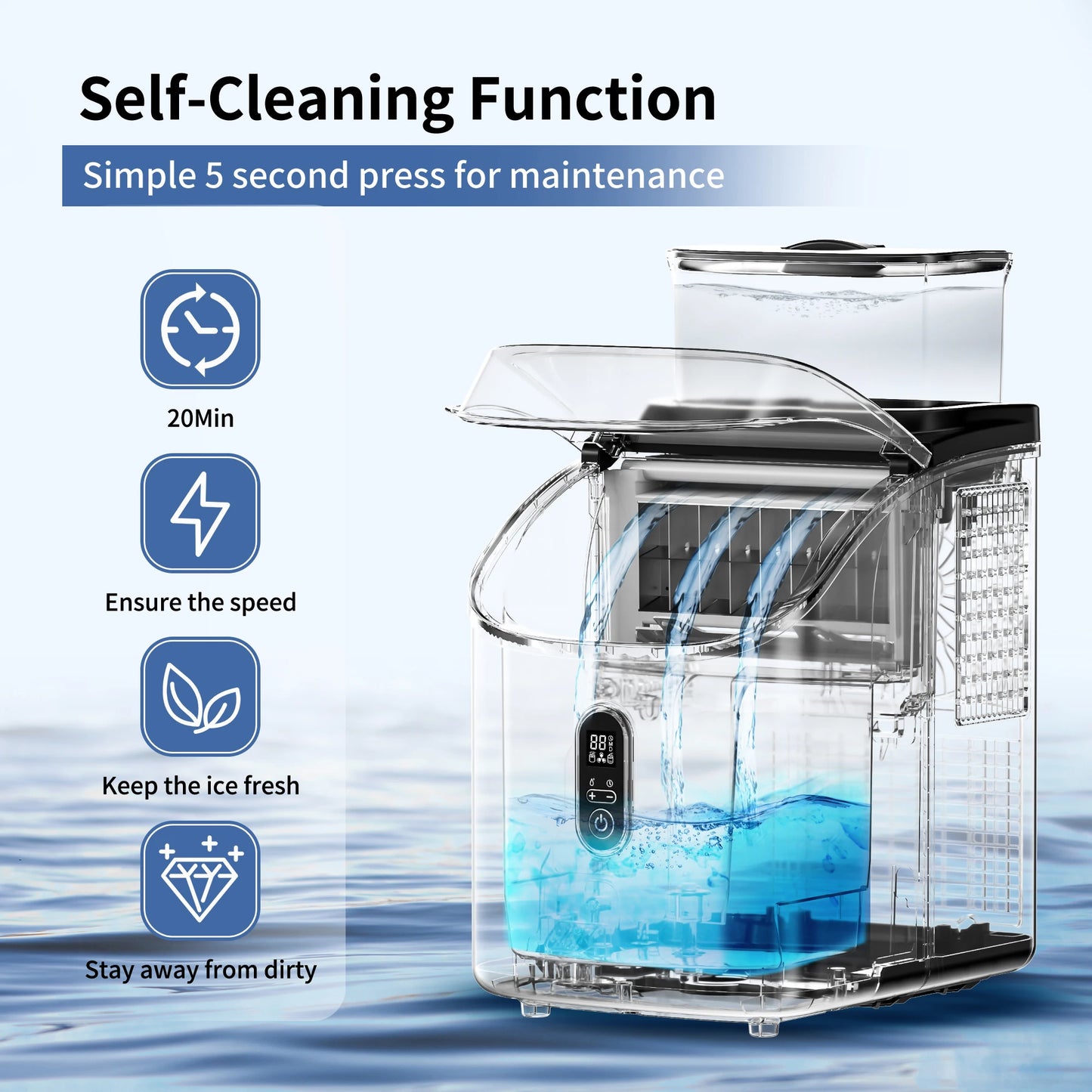 ICEGLEE Ice Cube Maker Machine with External 34Lbs Water Tank 16Pcs Ready in 13 Mins 2 Ways to Add Water for Home Kitchen Office