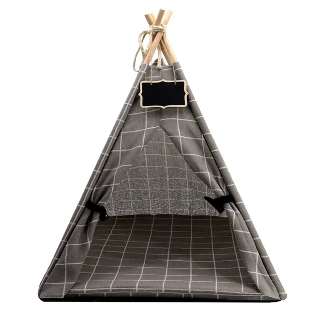 Pet Tent House Cat Bed Portable Teepee Thick Cushion Available for Dog Puppy Outdoor Indoor Portable Linen Pet Dog Tent Supplies