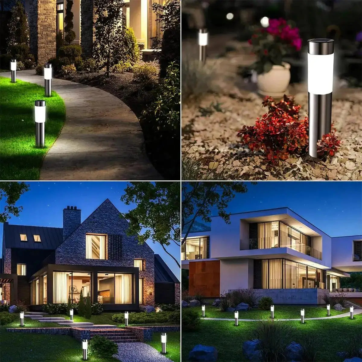 Cylindrical Garden Solar Light Dusk To Dawn Street Lights Garden Solar Powered Outdoor Waterproof Lamp Cool White Bulb Warm