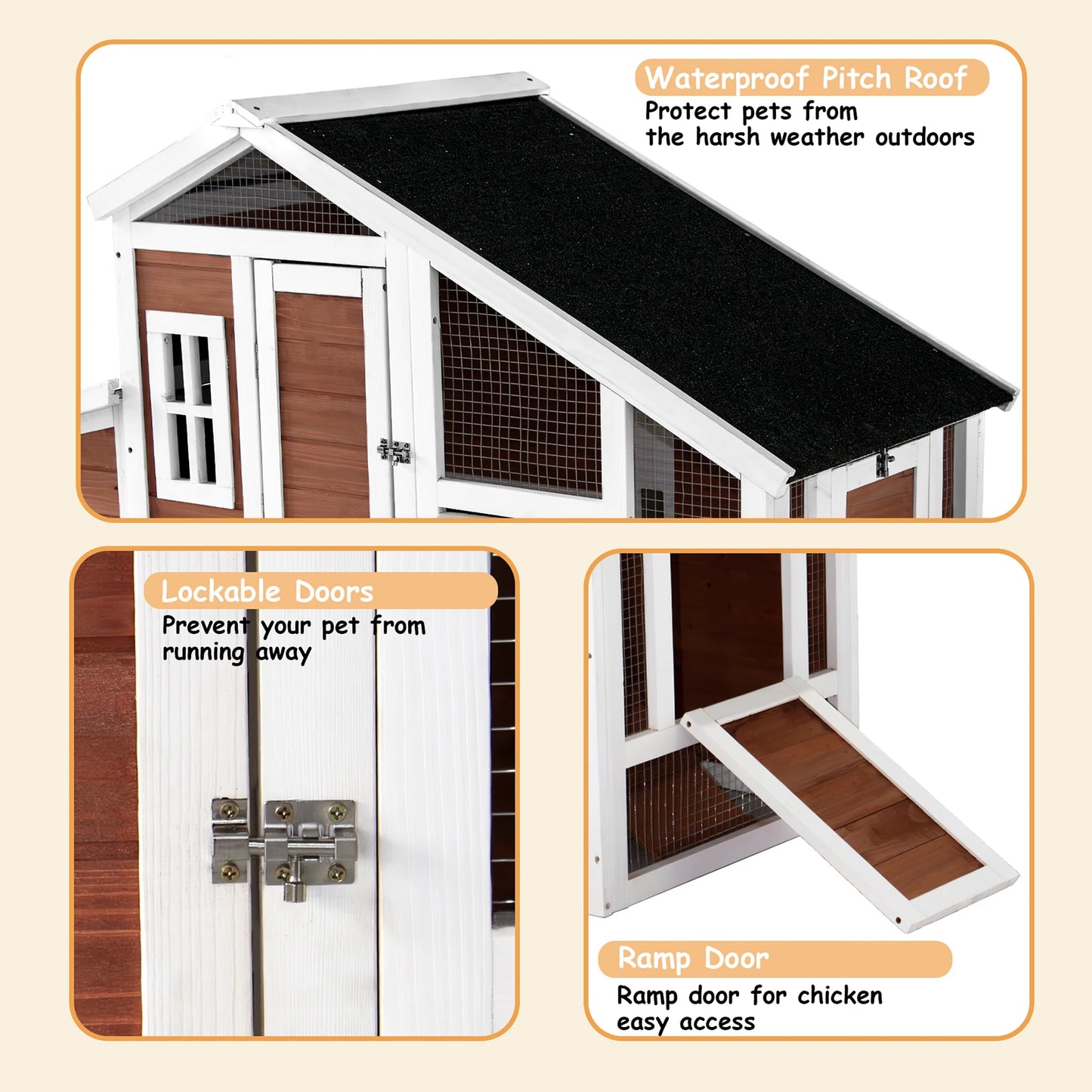 Chicken Coop, 51" Chicken Hen House, Wooden Poultry Cage with Large Nesting Box,