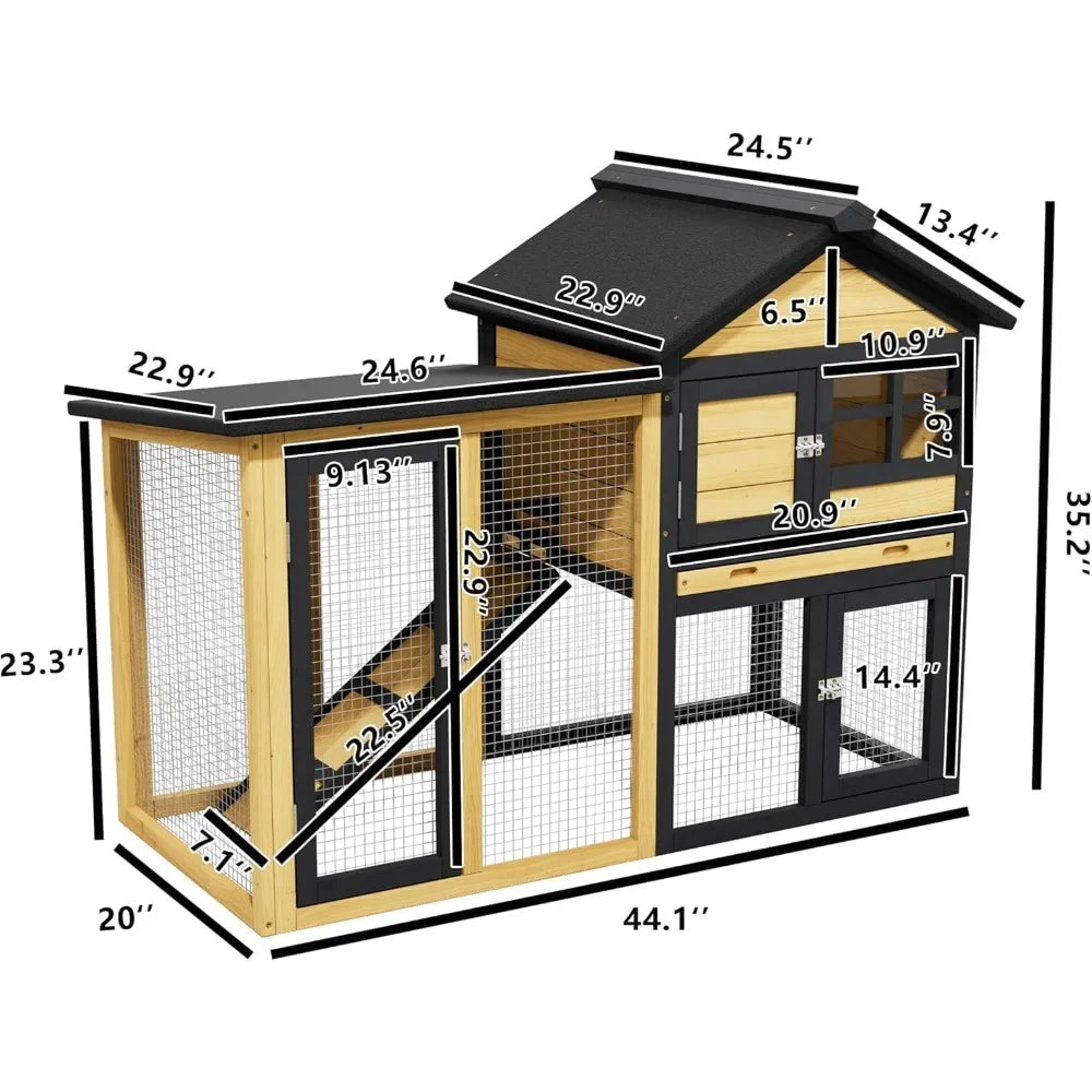Chicken Coop, Chicken Run,Small Wooden Duck Coop Outdoor 2-Tier Hen House All Weather Used Poultry Quail Cage Rabbit Pet Hutch H