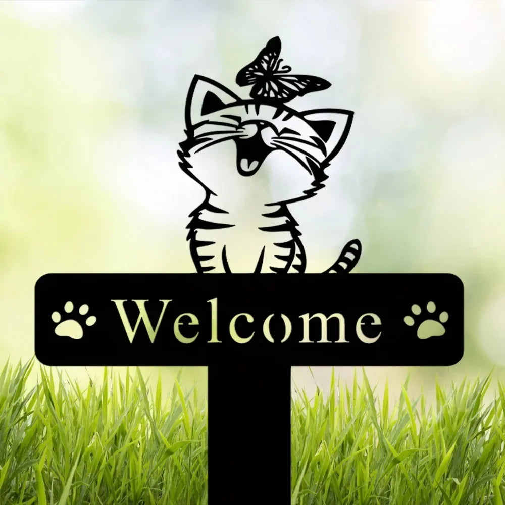 Black Cat Decorations Metal Garden Yard Art Decor Farmhouse Home Decor Outdoor Ornaments Décor Courtyard Lawn Gift