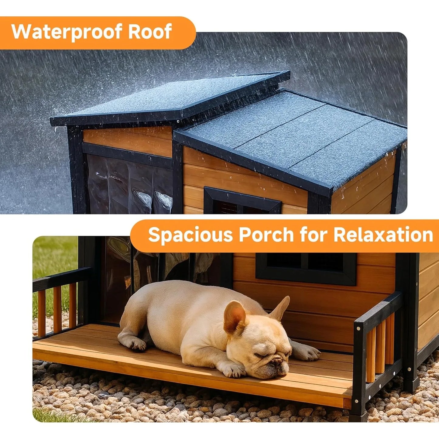 Outdoor Dog House,Wood Warm Pets Home,Insulated Wearproof Outside Shelter Elevated Floor,Easy to Assemble