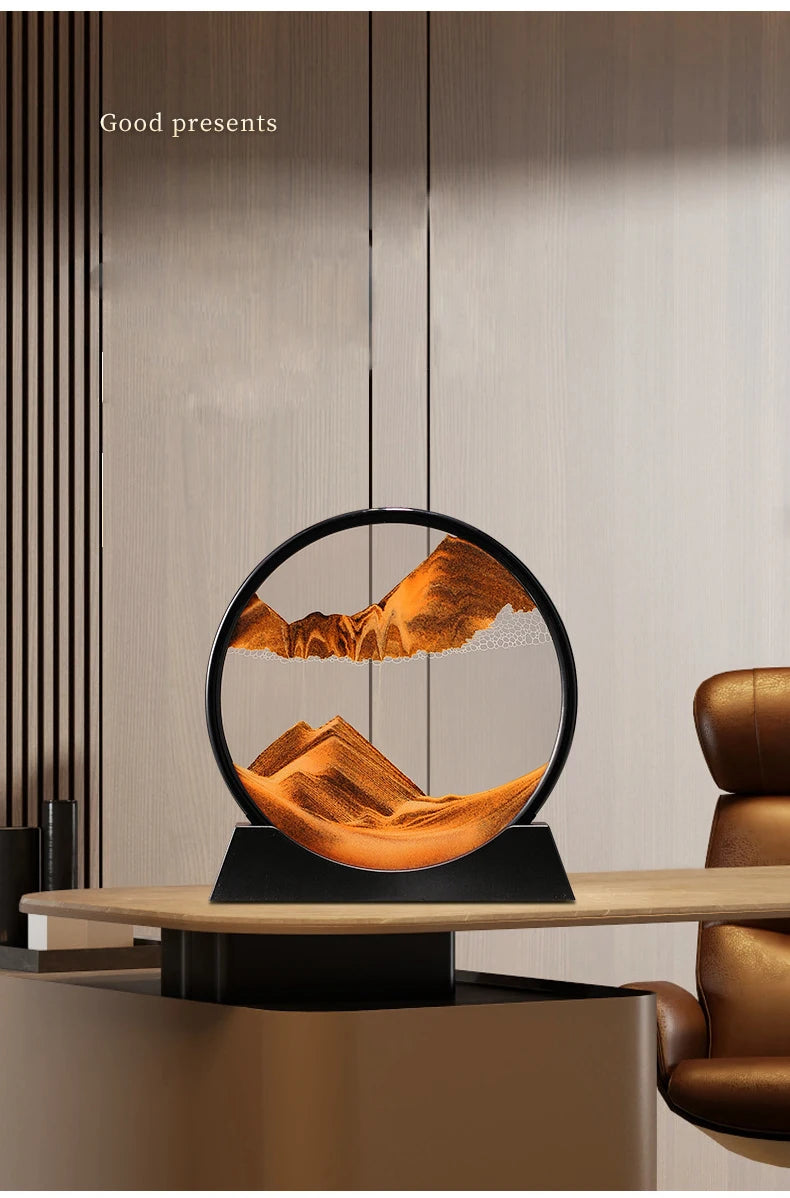 3D Sandscape Moving Sand Art Picture Quicksand Craft Round Glass Deep Sea Liquid Hourglass Flowing Sand Painting Home Decor Gift