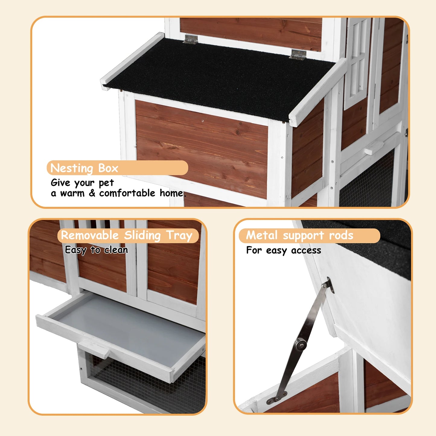 Chicken Coop, 51" Chicken Hen House, Wooden Poultry Cage with Large Nesting Box,