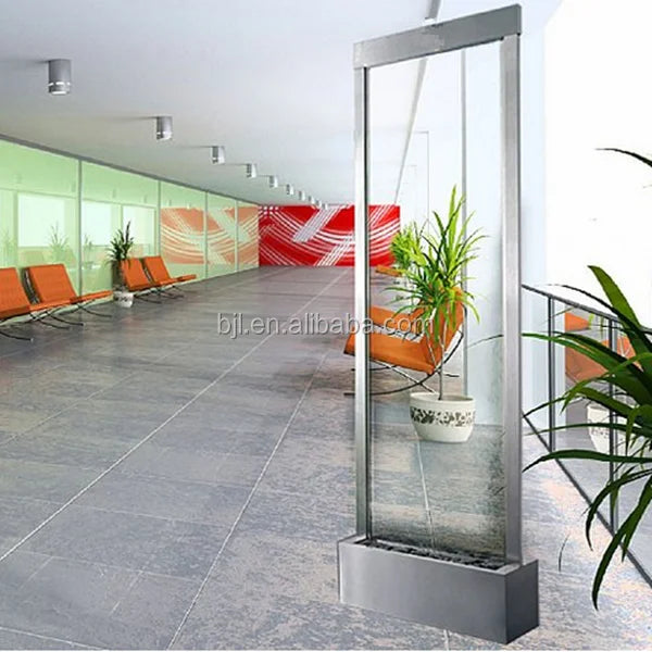 Custom. indoor artificial glass waterfall wall water feature hotel decoration