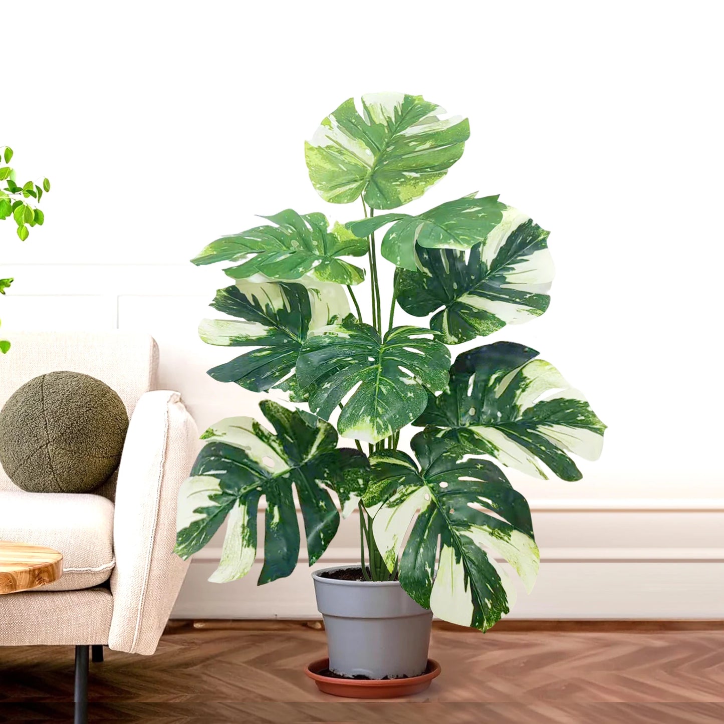 40-105cm /40.5in Artificial Monstera Plants Fake Palm Tree Plastic Turtle Leaves Green Tall Plants For Home Garden Room Decor