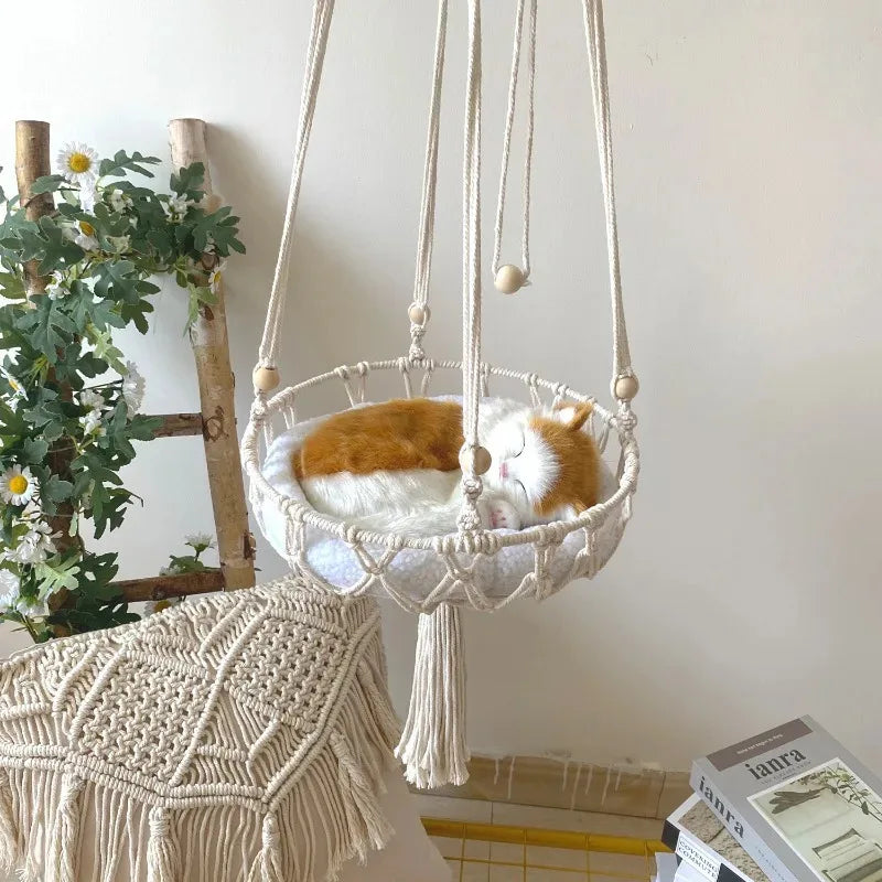 Pet Cat Hammock Cat Swing Hand Woven Cotton Rope Cats Hanging Basket Kitten Hanging String Den Indoor Pend Nest Pet Supplies