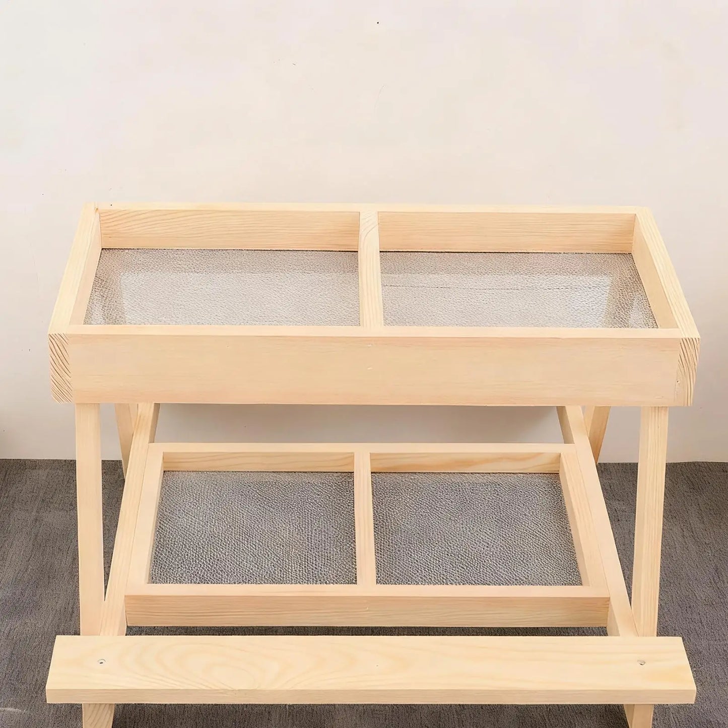 Chicken Picnic Table Double Layer Feeding Table Handmade Wooden Chicken Coop Feeder with 4 Grids for Poultry Ducks Turkeys Wild