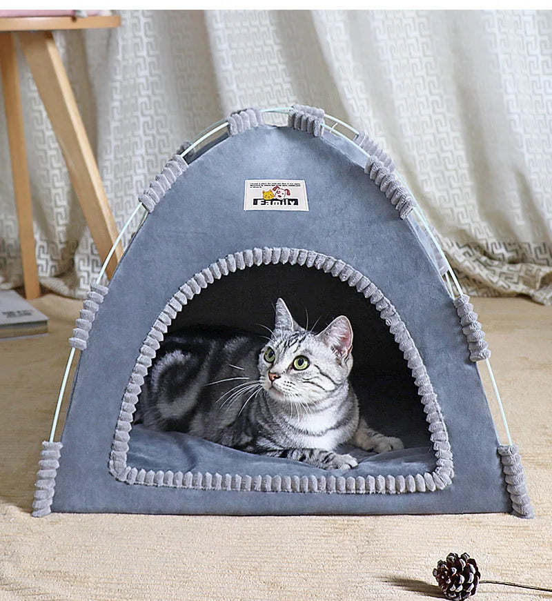 Pet Tent Bed Removable Cat Sofa Basket Canvas Semi-enclosed Cat House Dog Cave Hut Cat Sleeping Bed for Room Decor Pet Supplies