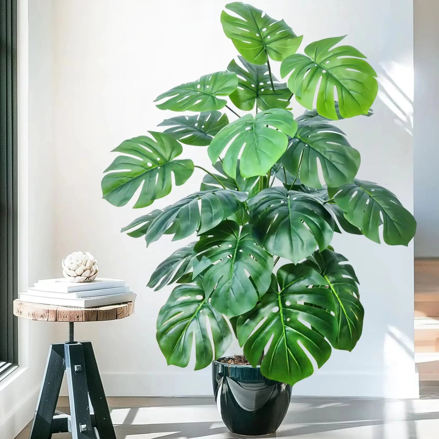 40-105cm /40.5in Artificial Monstera Plants Fake Palm Tree Plastic Turtle Leaves Green Tall Plants For Home Garden Room Decor