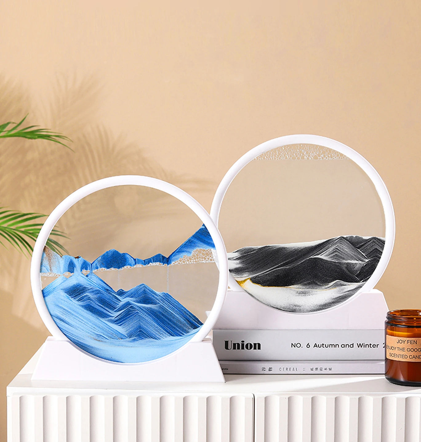 3D Sandscape Moving Sand Art Picture Quicksand Craft Round Glass Deep Sea Liquid Hourglass Flowing Sand Painting Home Decor Gift