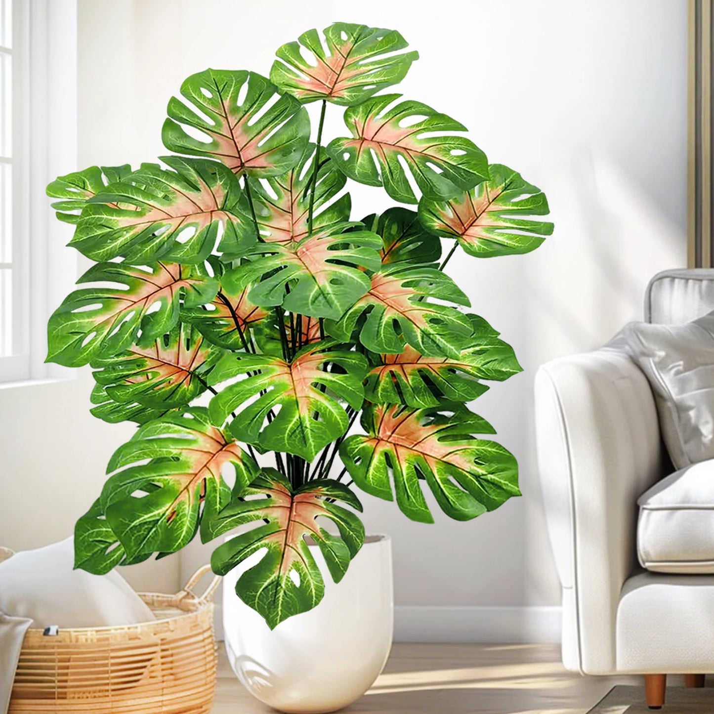 40-105cm /40.5in Artificial Monstera Plants Fake Palm Tree Plastic Turtle Leaves Green Tall Plants For Home Garden Room Decor
