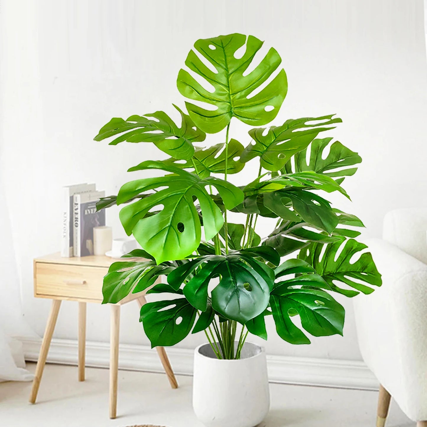 40-105cm /40.5in Artificial Monstera Plants Fake Palm Tree Plastic Turtle Leaves Green Tall Plants For Home Garden Room Decor