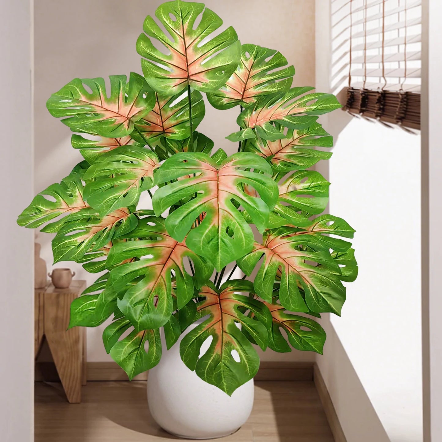 40-105cm /40.5in Artificial Monstera Plants Fake Palm Tree Plastic Turtle Leaves Green Tall Plants For Home Garden Room Decor