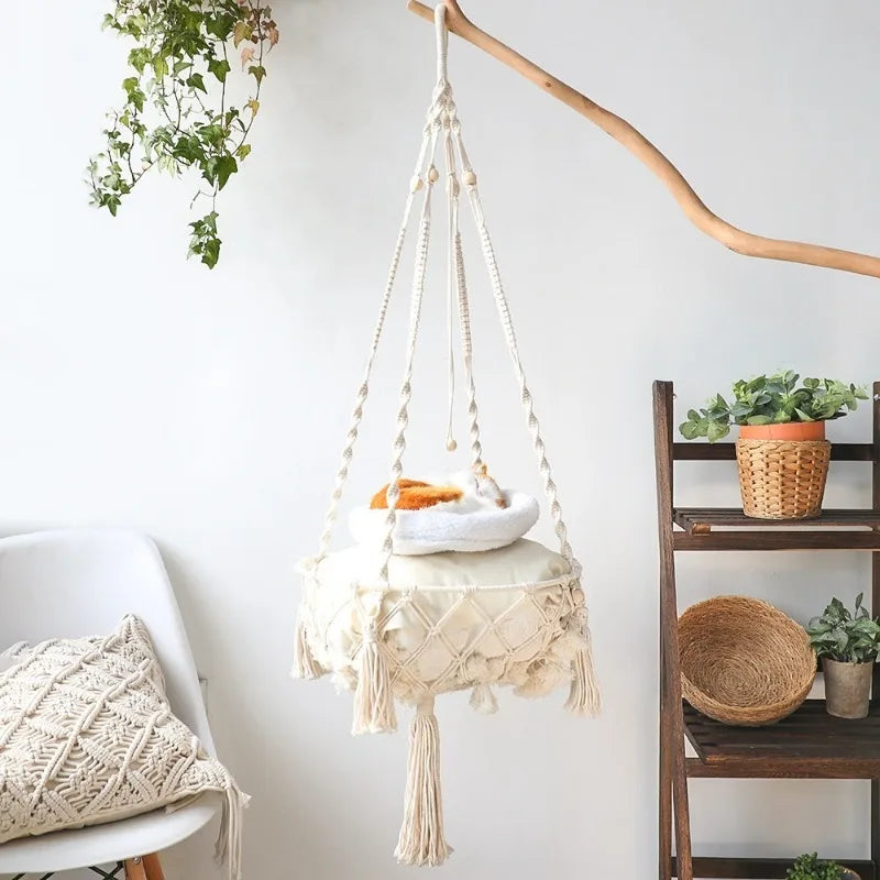 Pet Cat Hammock Cat Swing Hand Woven Cotton Rope Cats Hanging Basket Kitten Hanging String Den Indoor Pend Nest Pet Supplies