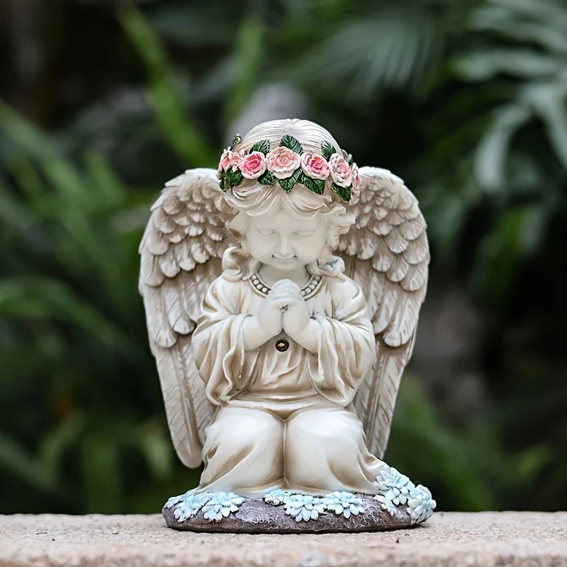 Angel Garden Statue, Solar Garden Figurine Outdoor Decor, Garden Solar Light, Angel, Resin, Solar Powered, Easy to Install