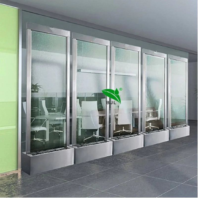 Custom. indoor artificial glass waterfall wall water feature hotel decoration