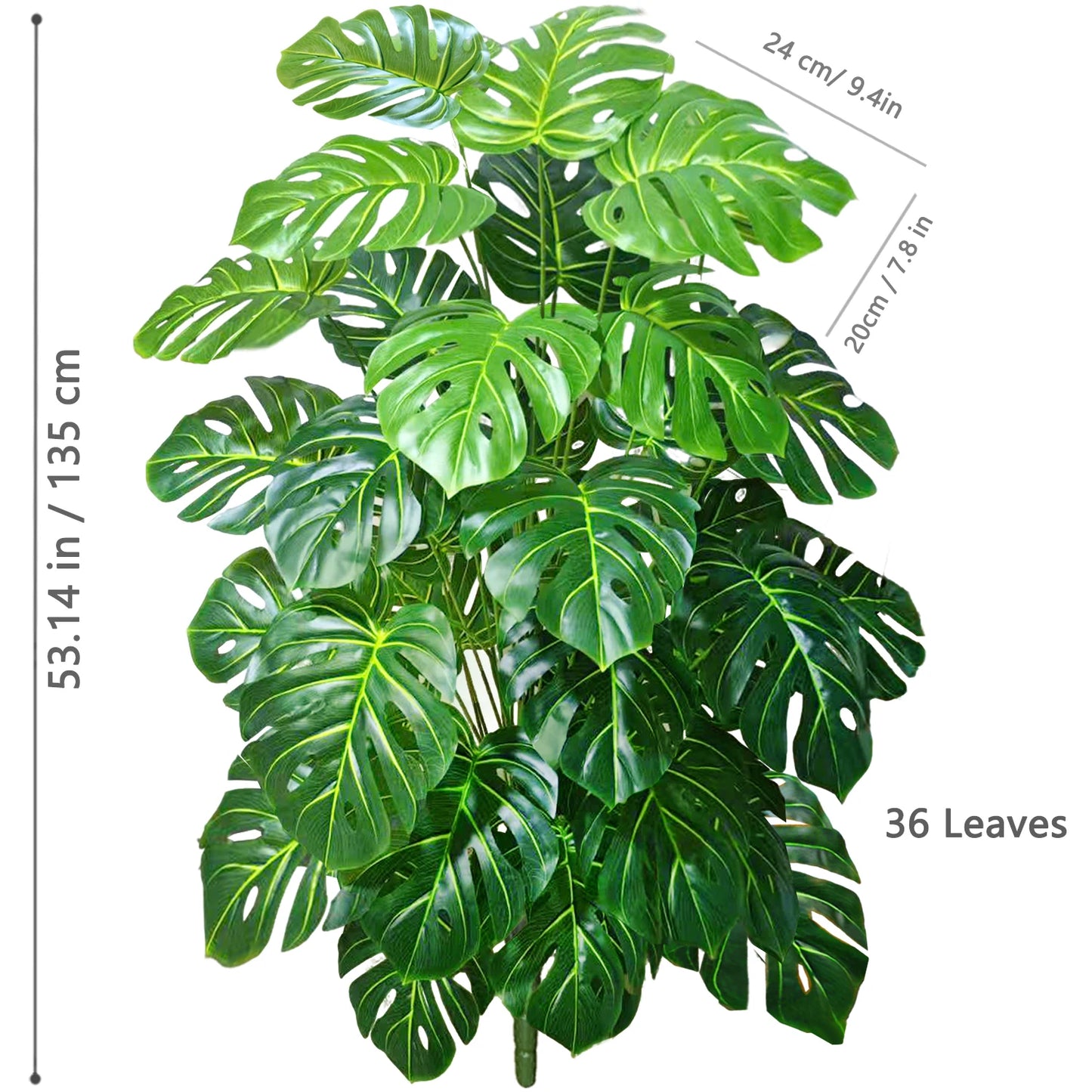 40-105cm /40.5in Artificial Monstera Plants Fake Palm Tree Plastic Turtle Leaves Green Tall Plants For Home Garden Room Decor