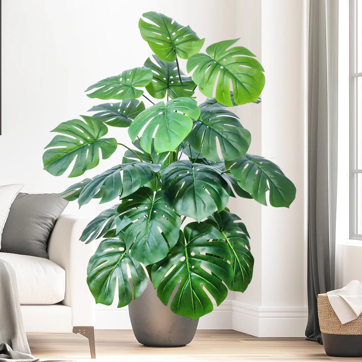 40-105cm /40.5in Artificial Monstera Plants Fake Palm Tree Plastic Turtle Leaves Green Tall Plants For Home Garden Room Decor