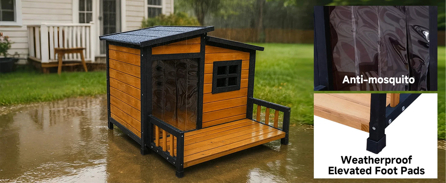 Outdoor Dog House,Wood Warm Pets Home,Insulated Wearproof Outside Shelter Elevated Floor,Easy to Assemble