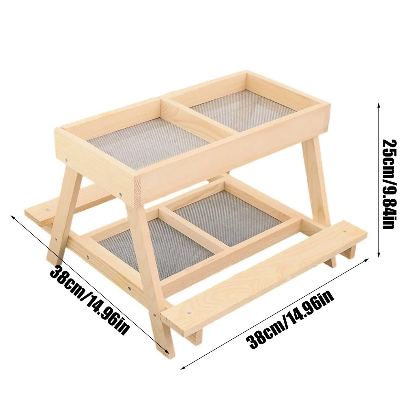 Chicken Picnic Table Double Layer Feeding Table Handmade Wooden Chicken Coop Feeder with 4 Grids for Poultry Ducks Turkeys Wild