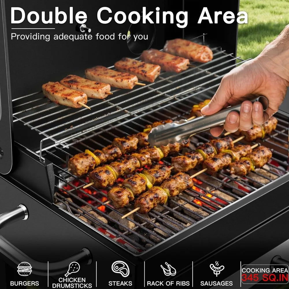 Sturdy Outdoor BBQ Grill with Offset Firebox, Side Shelf, and Warming Rack - Heavy Duty Charcoal Smoker Combo for Portable Use