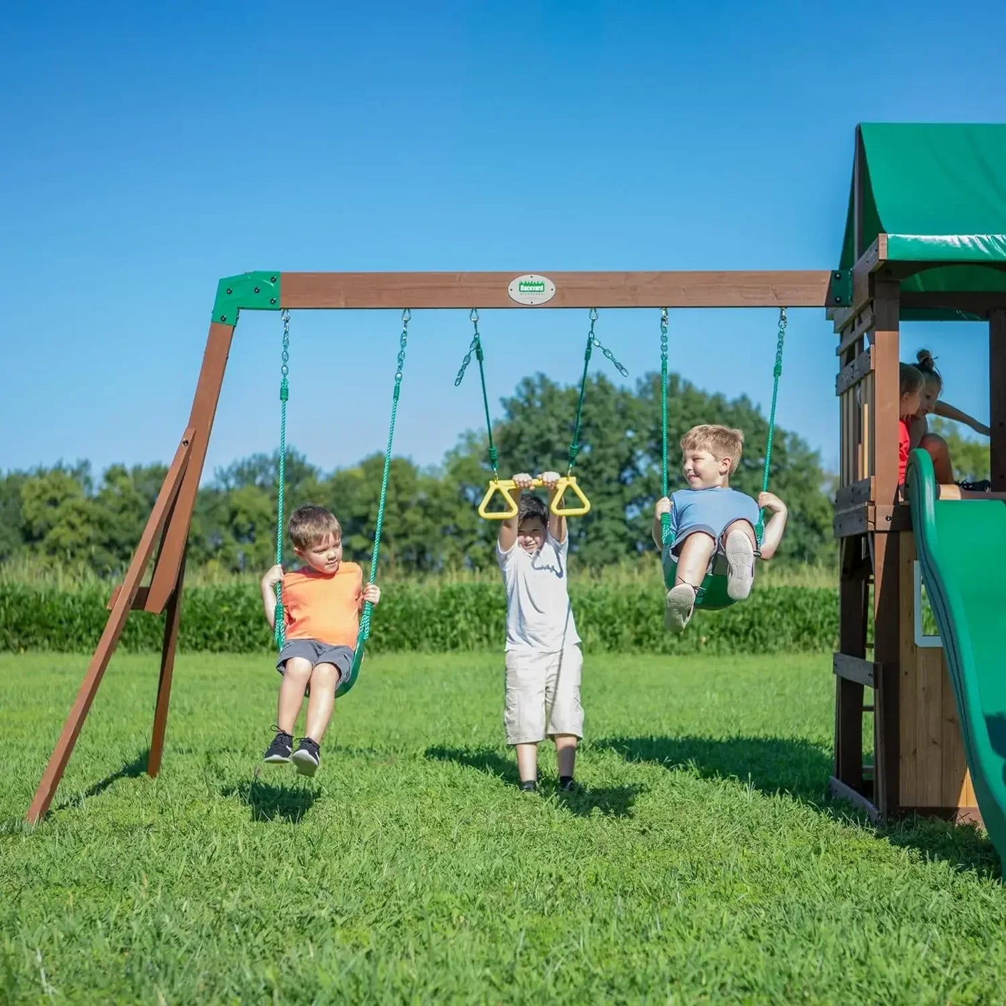 Tool Lakewood Cedar Wood Set with Wave Slide, Snack Bar Window, Picnic Area, Belt Swings, Trapeze, Step Ladder, Outdoor Playset