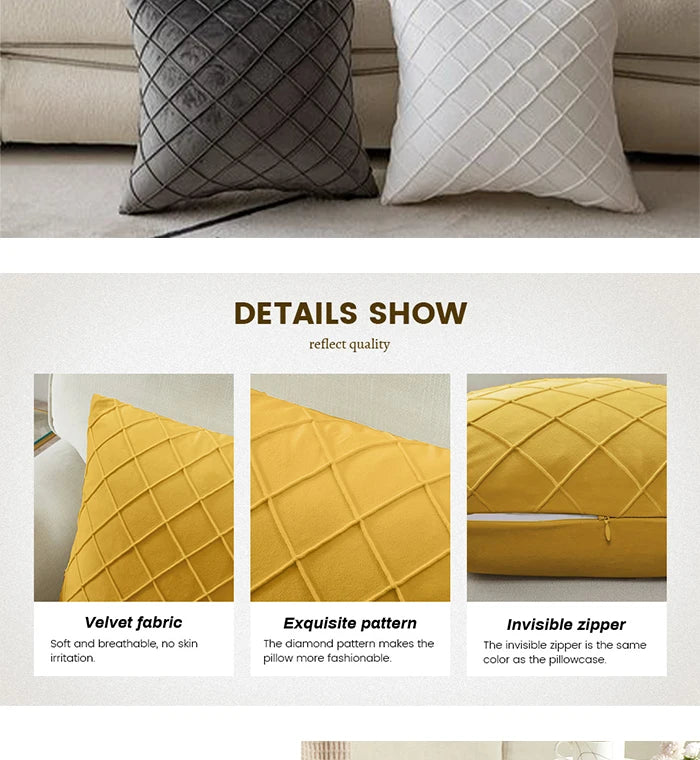 Dark Gray Velvet Cushion Covers Plaid Pillowcases 30x50cm 45x45cm 50x50cm Nordic Home Decor Pillows Cover for Sofa Cushions