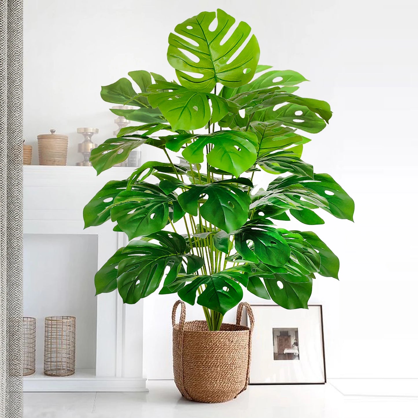 40-105cm /40.5in Artificial Monstera Plants Fake Palm Tree Plastic Turtle Leaves Green Tall Plants For Home Garden Room Decor