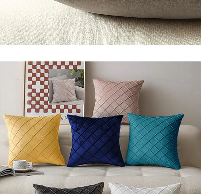 Dark Gray Velvet Cushion Covers Plaid Pillowcases 30x50cm 45x45cm 50x50cm Nordic Home Decor Pillows Cover for Sofa Cushions