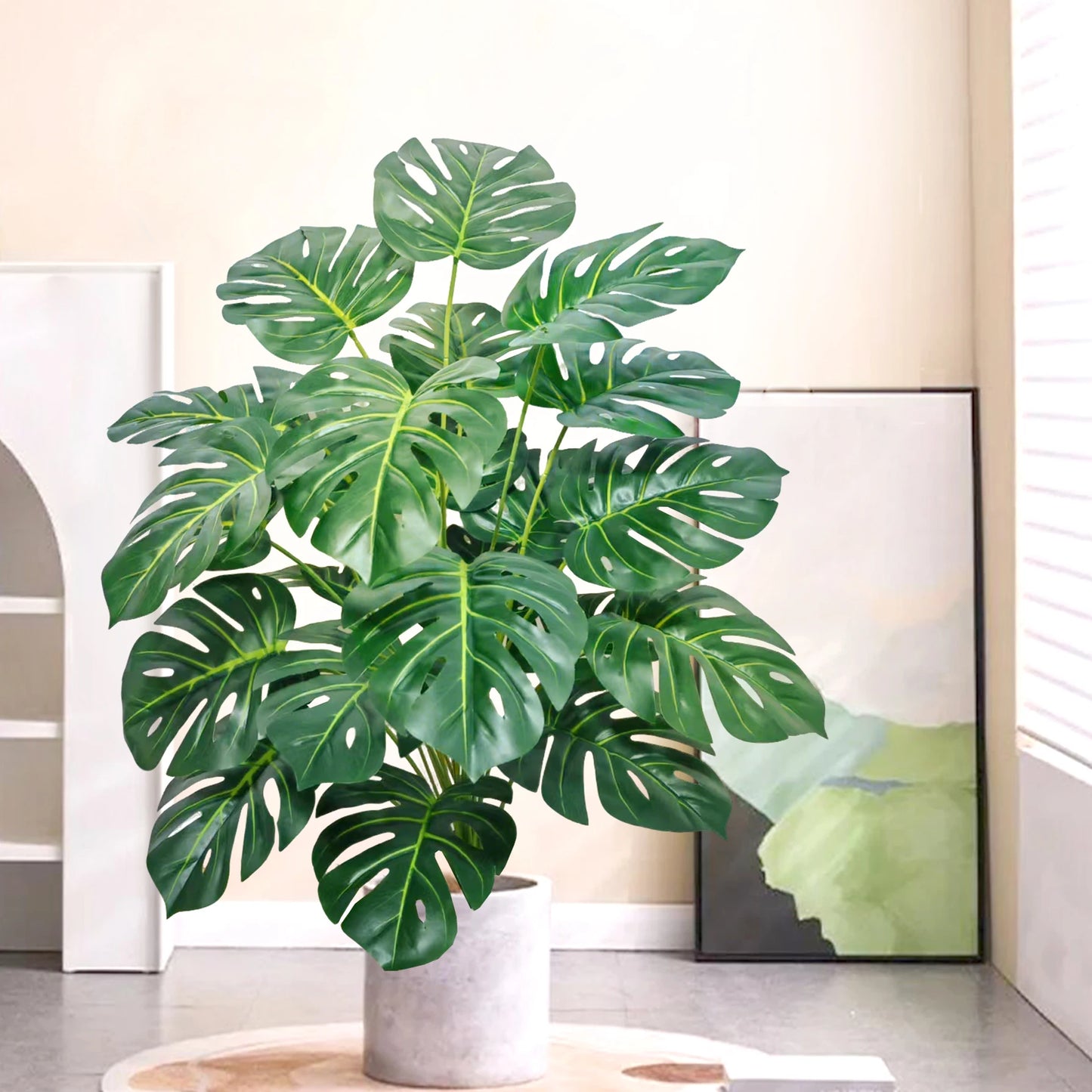40-105cm /40.5in Artificial Monstera Plants Fake Palm Tree Plastic Turtle Leaves Green Tall Plants For Home Garden Room Decor