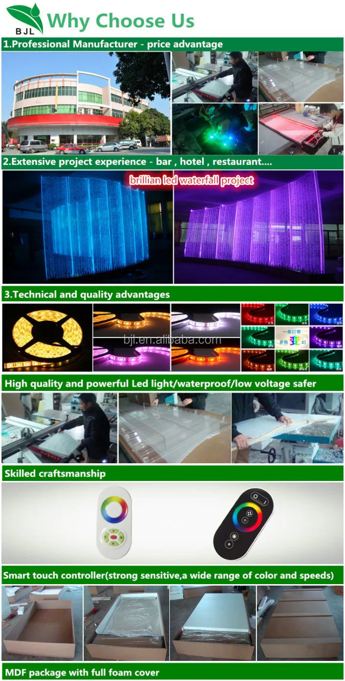 Custom. indoor artificial glass waterfall wall water feature hotel decoration