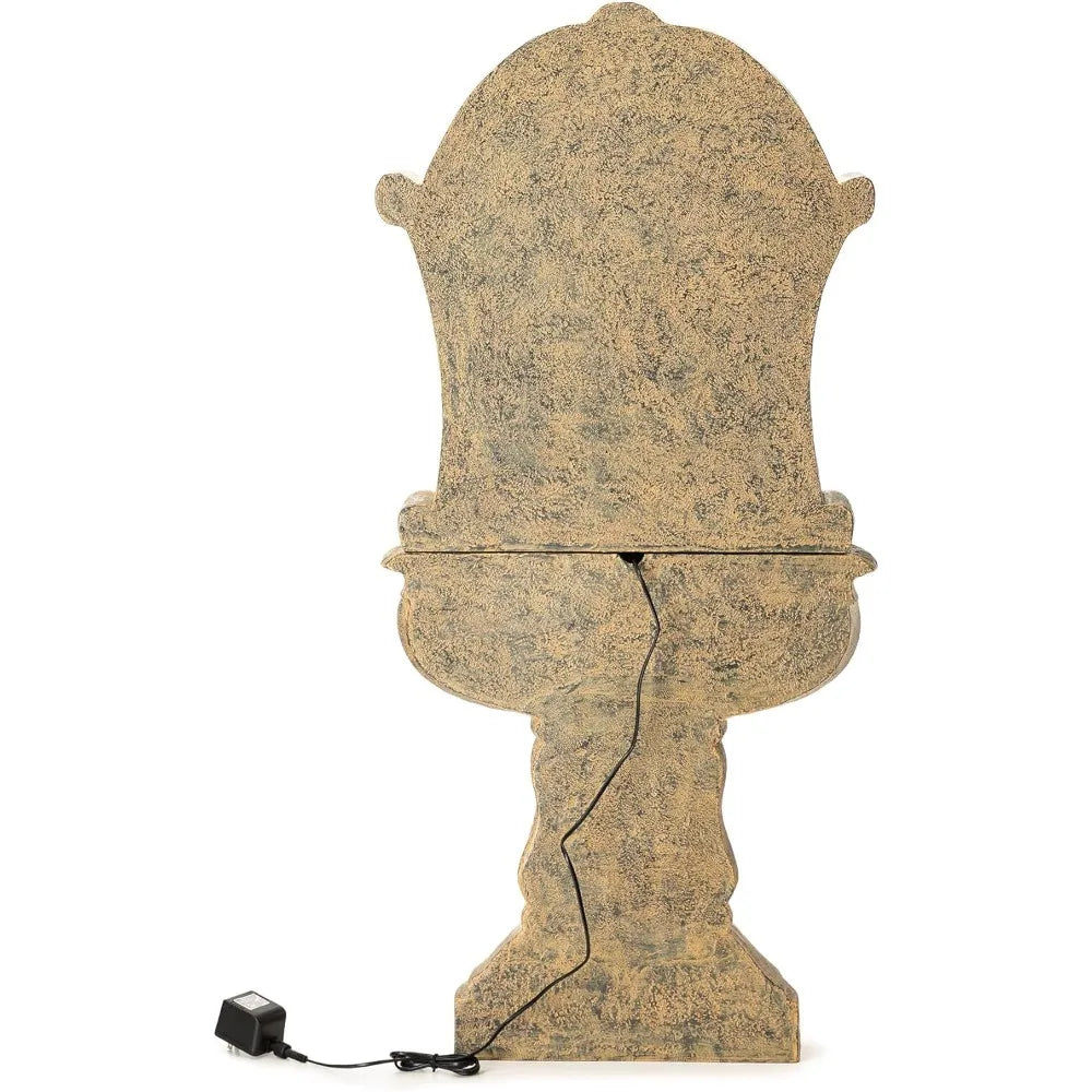 49 Inch Tall 2 Tier European-Style Outdoor Wall Waterfall Fountain with LED Lights and Pump