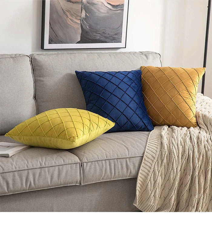 Dark Gray Velvet Cushion Covers Plaid Pillowcases 30x50cm 45x45cm 50x50cm Nordic Home Decor Pillows Cover for Sofa Cushions