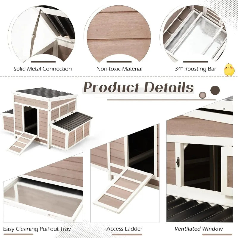 Chicken Coop, 56" Large Wooden Chicken Hutch With 6 Nesting Boxes, Outdoor Hen House Chicken Cage,Brown
