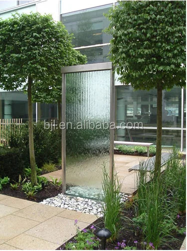 Custom. indoor artificial glass waterfall wall water feature hotel decoration