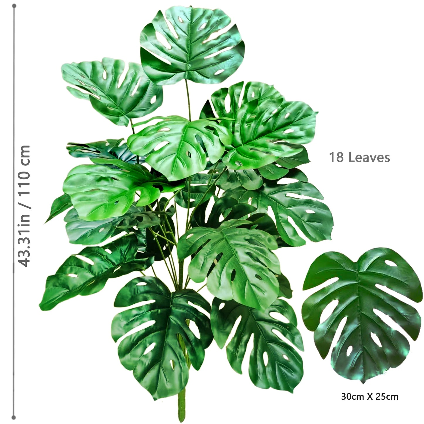40-105cm /40.5in Artificial Monstera Plants Fake Palm Tree Plastic Turtle Leaves Green Tall Plants For Home Garden Room Decor